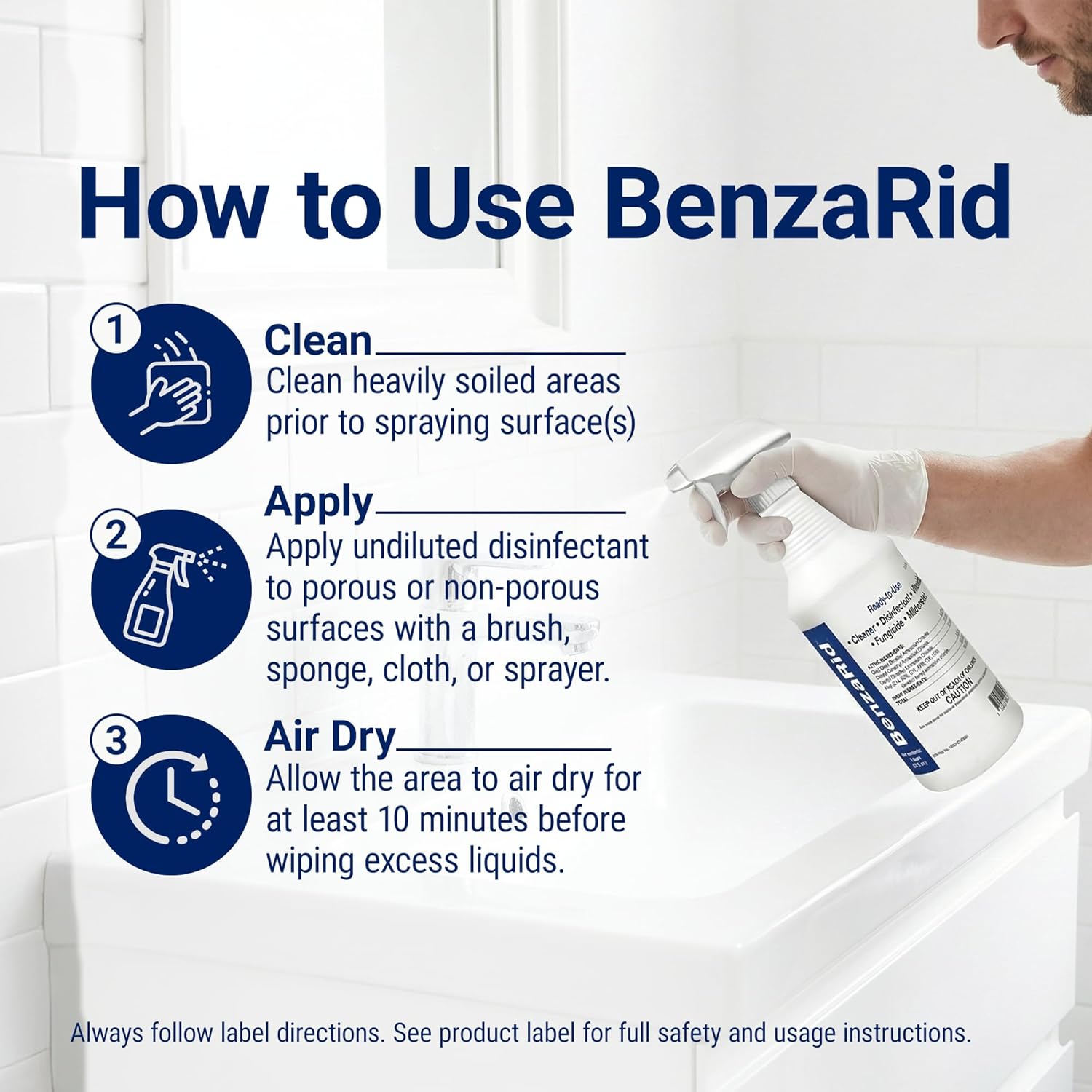 BenzaRid Pro Mold Killer Fungicide Disinfectant including Aspergillus Niger (Black Mold) H5N1 Pack | Multi-Purpose Fungicide, Mildewstat, Disinfectant, Virucide | EPA Reg. 1 Gal + 32 oz.